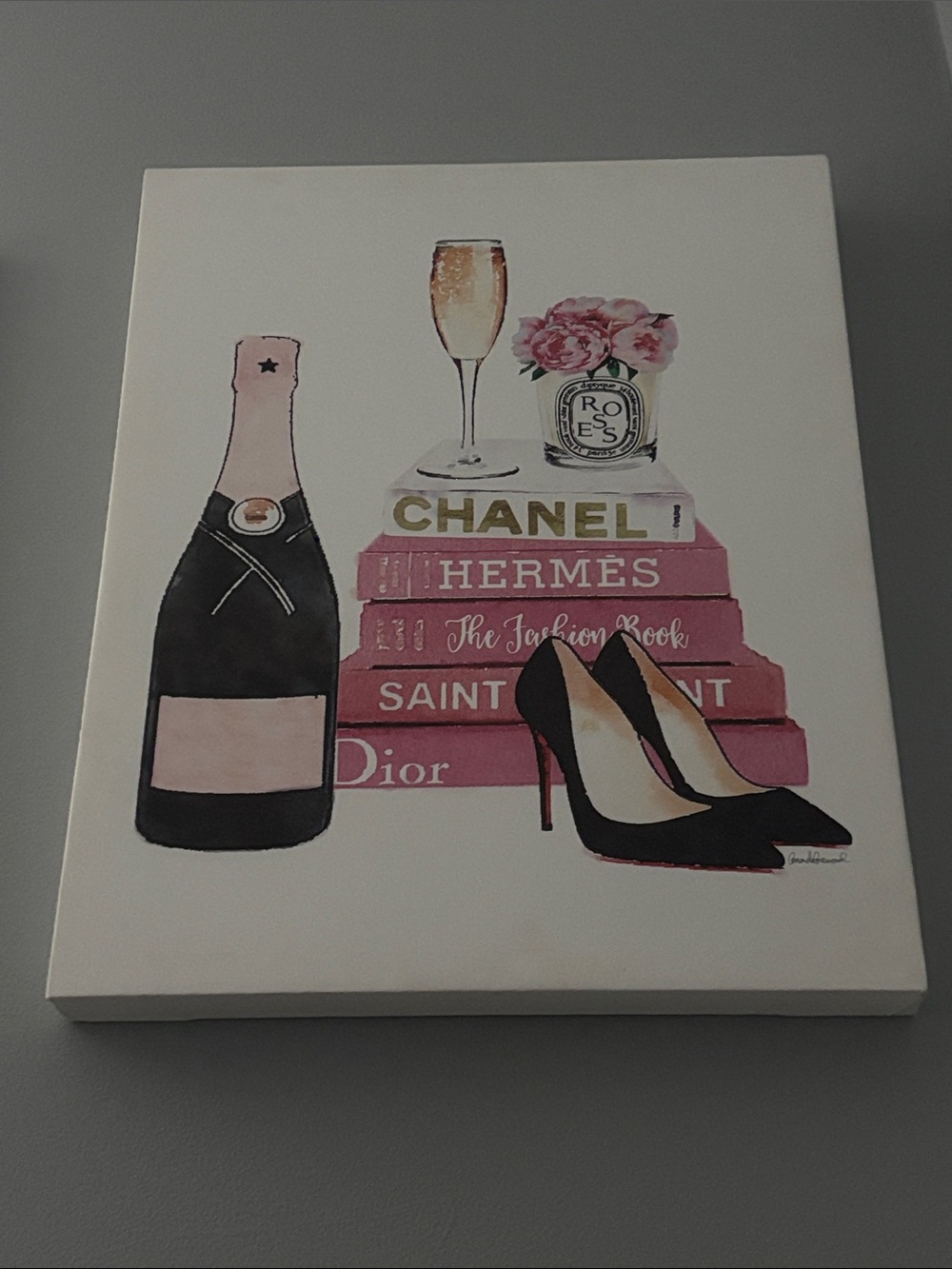 Fashion Books & Champagne Canvas Wall Art - Pink Black